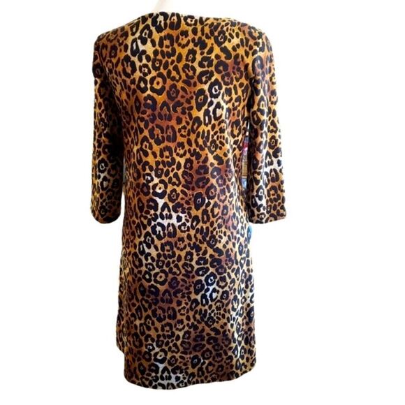 Tacera Leopard Print 3/4 Sleeve Shift Dress Sz PS - Picture 3 of 11